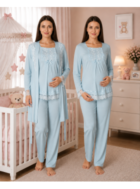Effortt 3044 MAVİ Lohusa Hamile Pijama Takım Sabahlık